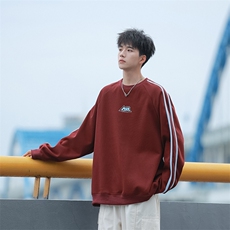 W6492-P40秋季新款300克美式vibe拉条圆领套头宽松卫衣，男装卫衣，星座109-1
