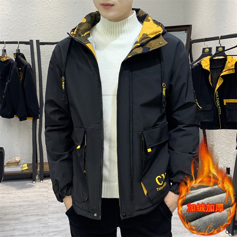 冬季迷彩棉服男模特加厚夹克风衣保暖外套工装棉衣黑色863加绒图片