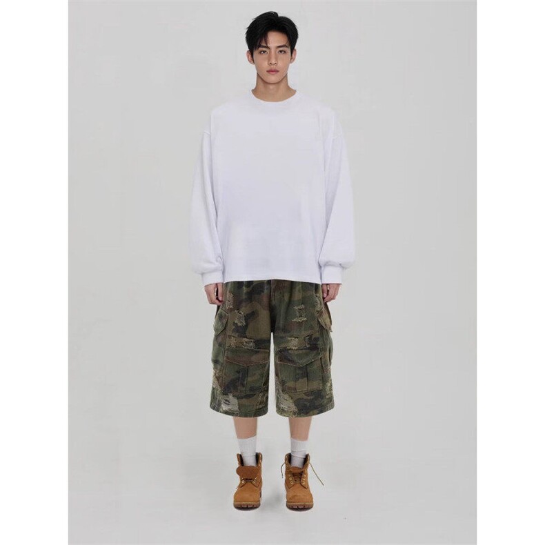 网图-DK24-特P60百搭潮流慵懒破坏石磨水洗做旧迷彩七分裤,男装牛仔裤,电商B327