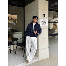 三条杠蓝色夹克男短款宽松运动风外套美式，男装夹克，四季星座505