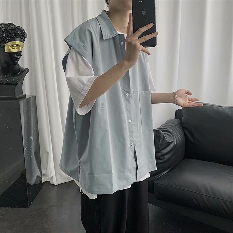 衬衫男无袖衬衣马甲坎肩痞帅潮流日系百搭男上衣夏季外套CS77-P28，男装背心/马甲，星座1008