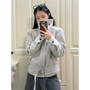 1506/QB10430/P79绑带毛呢夹克男女秋冬翻立领可切换领型高级图片