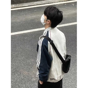 秋季新款美式复古撞色线条设计立领夹克白色外套男礼物男 JK007图片