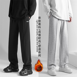 新款宽松直筒加绒加厚男生阔腿休闲长裤WK73-1特批28-加绒特批38图片