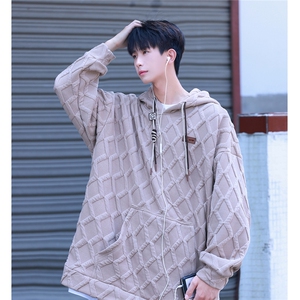 连帽立体菱形花纹卫衣男成分：98%聚酯纤维2%氨纶WY77047P75控98图片