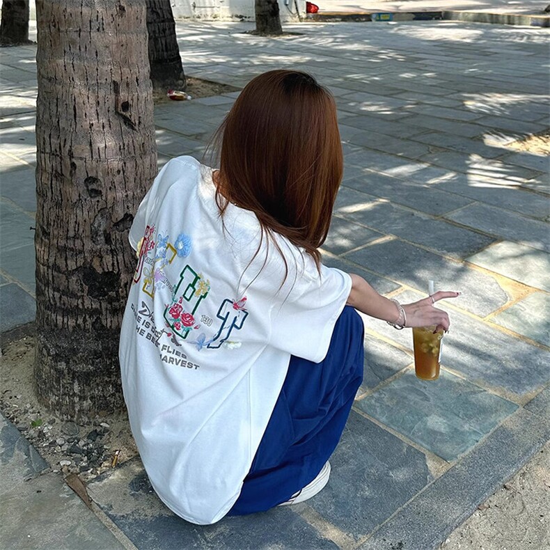 万针全刺绣工艺抖音得物高品质260克重磅纯棉双纱美式高街短袖T恤,男装T恤,电商A486