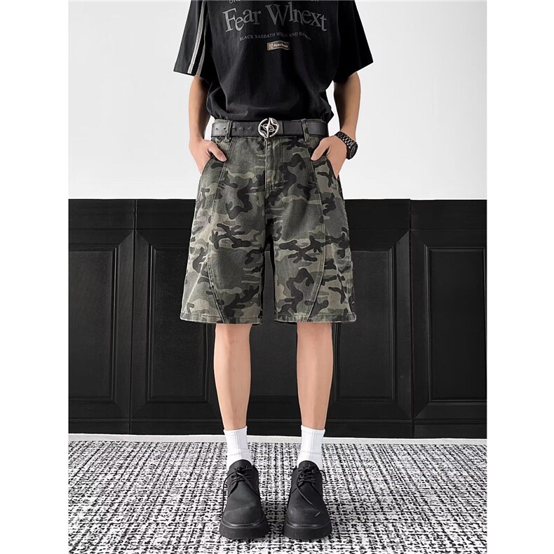 迷彩短裤男款夏季宽松直筒工装裤子潮牌宽松直筒五分中裤2660P40，男装牛仔裤，星座410-2