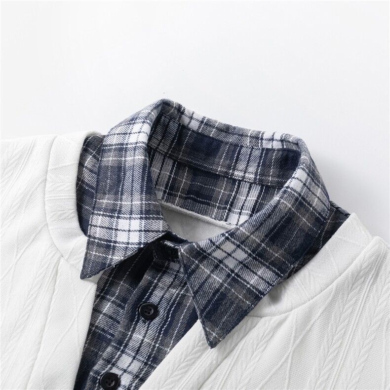 格子拼接卫衣男秋季美式复古假两件polo衫肌理感上衣WY6608-P45,男装Polo衫,星座210-1