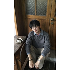 重磅北极绒假两件衬衫领毛衣美式高街复古休闲慵懒纯色翻领针织衫，男装针织衫/毛衣，电商A486-1