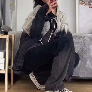 复古渐变色牛仔外套男女情侣秋季2024新款设计感盐系宽松长袖上衣图片