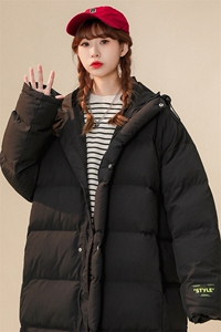 1中性风中长款横条棉衣女连帽棉服女外套女8719P135控188图片