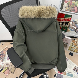 现货重磅boxy短款棉衣座山雕大毛毛领男女棉服水洗工装厚外套图片