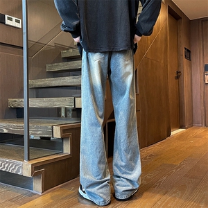 vintage美式高街牛仔裤男vibe水洗做旧微喇KZ010P58加绒68控78,七分裤搭配女夏季女童图片