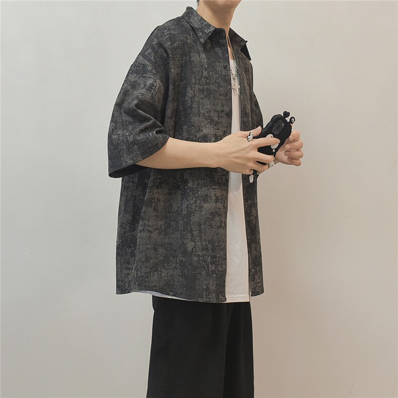 厚款牛仔衬衫花色五分袖衬衣男KD582-P65,男装T恤,电商D312-1