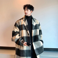 格子毛呢中长款风衣西装领小香风冬装外套W25P110，男装西服套装，电商A458A