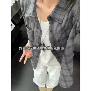 复古格子防晒短袖衬衫夏季衬衣情侣美式宽松休闲款外套CA113-P33图片