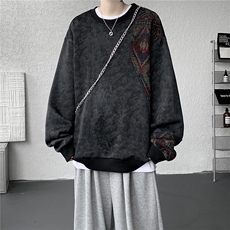 现货WY10169-特P50新中式重磅圆领拼接长袖套头上衣大码卫衣外套，女装短外套，电商A059