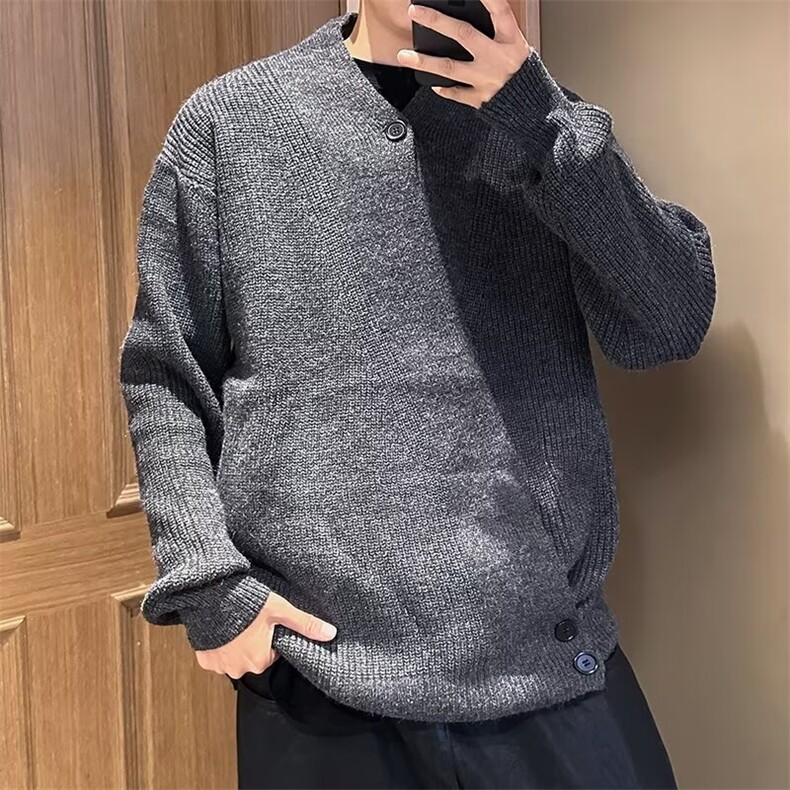 冬季老钱风V领针织开衫男款日系简约慵懒感宽松休闲道袍外套BX019,男装针织衫/毛衣,星座506
