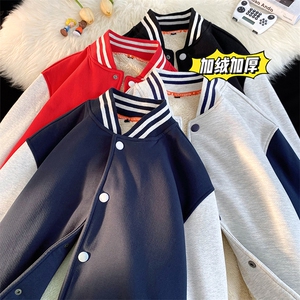 4冬季新款加绒加厚大码宽松棒球服羊羔绒外套男XZ102A-4-300-P65图片