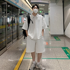 特批P45无差价夏季亨利领麦穗纹男宽松休闲两件套T5114+DK5184，男装休闲套装，电商A001-1