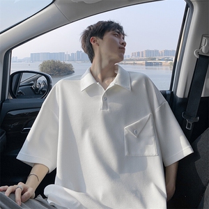 特批P22无差价夏季纽扣口袋华夫格亨利领男宽松翻领T恤上衣T5190图片