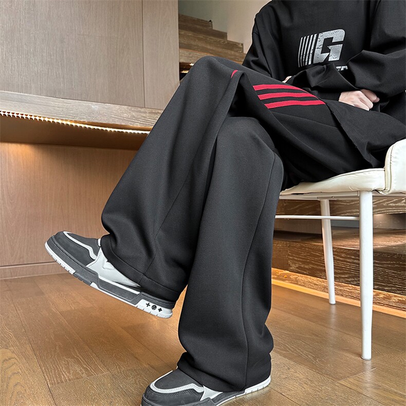 美式撞色三条杠卫裤宽松休闲拖地长裤男情侣款K8669-特价P35,男装休闲裤,电商A007