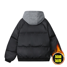 现货高品质重磅工艺美式高街假两件PU皮棉衣男女加厚棉服外套，男装棉衣，电商A443