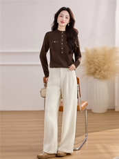 2025年冬季新款拼花边订扣打底毛衣，女装针织衫/毛衣，乐吉娜