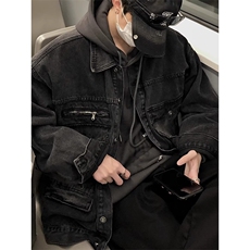 复古黑色牛仔夹克男春秋季痞帅宽松百搭工装休闲外套JCY7008，男装夹克，星座1116A（原606A-3）