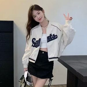 美式休闲棒球服外套女小个子春秋款辣妹风飞行员夹克短款上衣秋,女童棒球衣服搭配图片