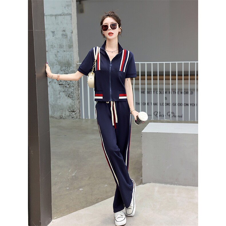 休闲运动套装女2025年新款春季时尚拼色运动服百搭女款两件套装裤,女装套装/套裙,妙形