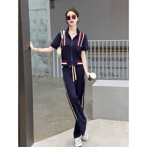 休闲运动套装女2025年新款春季时尚拼色运动服百搭女款两件套装裤图片