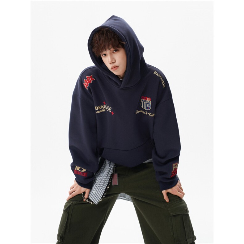 706-J7763-P68特P现货春季美式复古徽章刺绣连帽卫衣外套，女装短外套，星座706