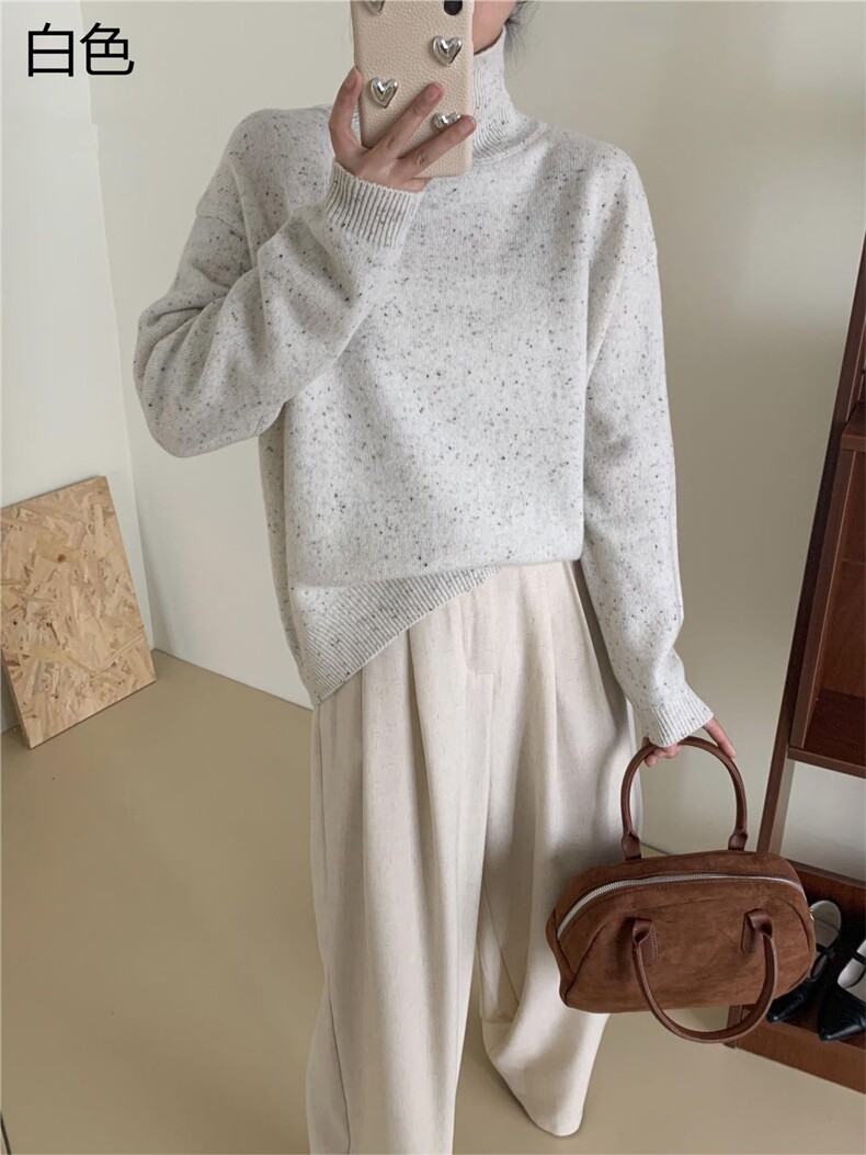时尚女装高领羊毛衫王菲同款彩点纱上衣显瘦百搭粉色毛衣,女装羊毛衫,牧思羊