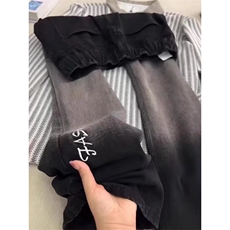 美式复古男女宽松直筒阔腿长裤休闲宽松休闲刺绣牛仔裤LA5533-P47，男装牛仔裤，星座1008