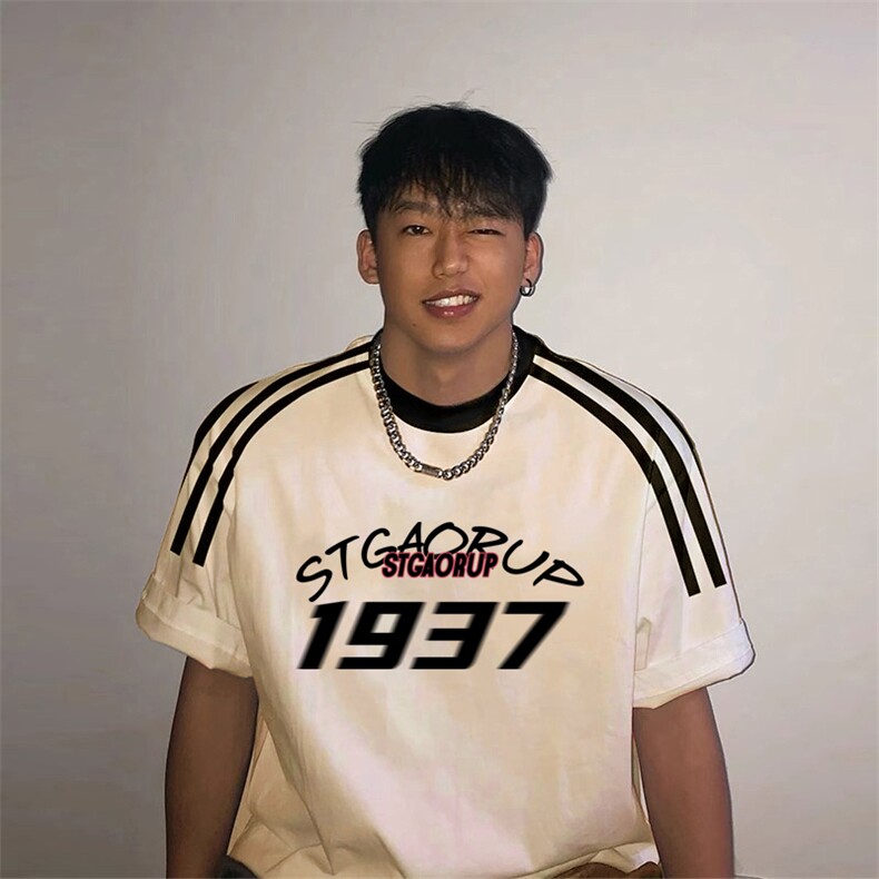 夏季美式高街重磅纯棉三条杠织带撞色男女短袖T恤ZD310-特P30,男装T恤,电商A486