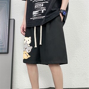 HD74164-P22 华夫格短裤男大码宽松五分裤男直筒中裤图片