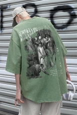 复古水洗做旧人物图案印花重磅落肩袖短袖T恤XZ514-2-2301-P38，男装T恤，星座514-2(原B239)