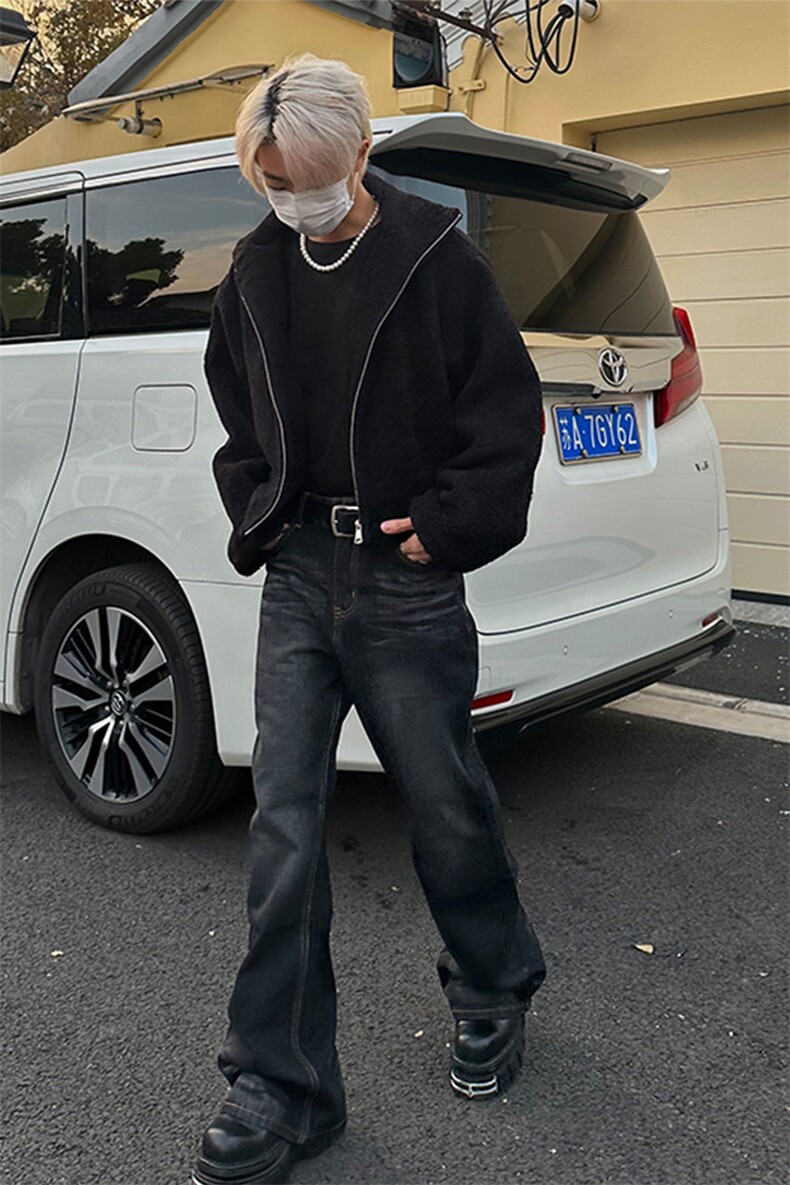 美式ins高街hiphop重工艺水洗微喇复古蓝牛仔裤货号K2320-1P55,男装牛仔裤,电商A063