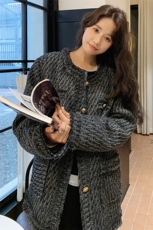 灰色小香风羽绒服外套女2024年冬季新款复古名媛气质加厚短款上衣，女装羽绒服，2C085