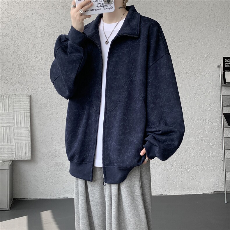 特批扎染开衫卫衣男美式重磅解构拼接脏脏拉链立领外套KS008-TP65，女装短外套，电商B312