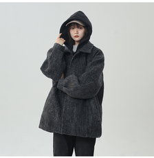 冬季加棉加厚阿尔巴卡呢子带帽宽松中性港风男女外套M897-P138，女装短外套，电商A170
