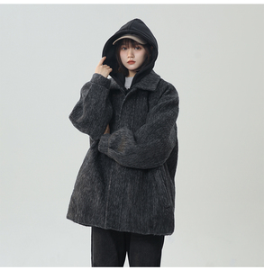 冬季加棉加厚阿尔巴卡呢子带帽宽松中性港风男女外套M897-P138图片