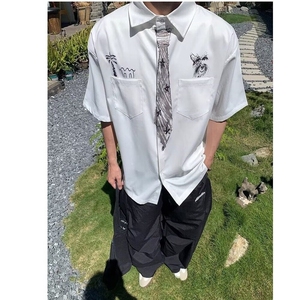 2025新款趣味手绘领带印花短袖衬衫男款夏宽松休闲衬衣CY1171-P33图片