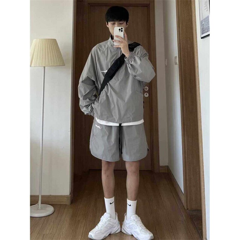 夏季薄款防晒衣五分短裤两件套装青少年户外休闲运动服TZ114p55，男装防晒衣，电商D315