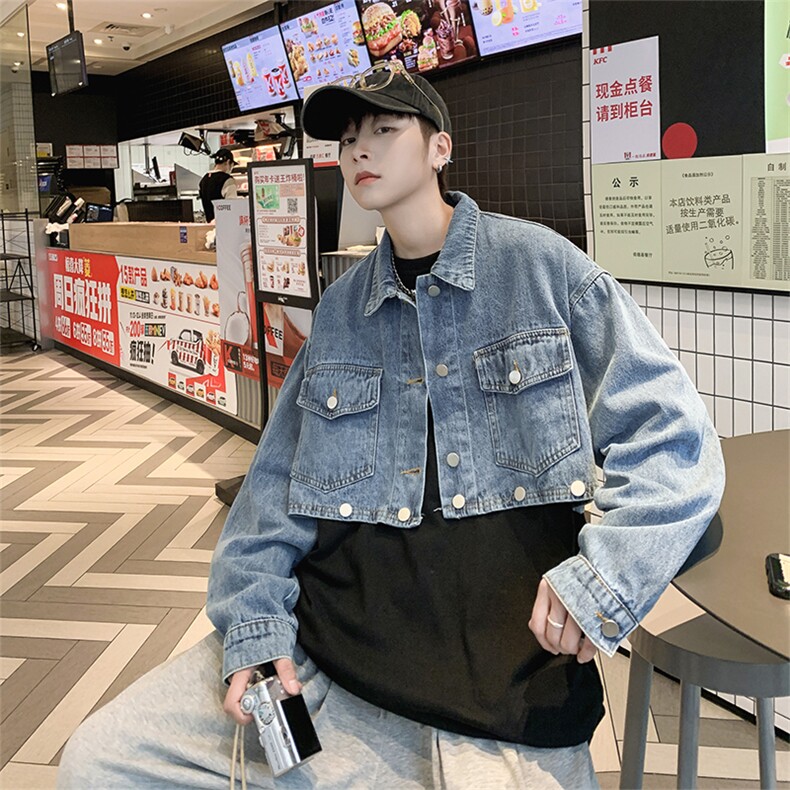 可拆卸牛仔夹克男韩版高街帅个性2023春秋新款ins外套W4637-P69，男装大码男装，星座412-2