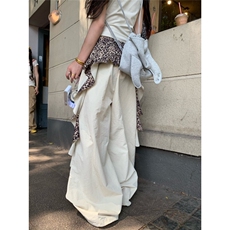 设计感假两件豹纹拼接休闲裤女夏季新款美式复古宽松阔腿裤伞兵裤，男装休闲裤，星座1210-1