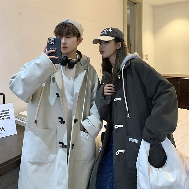 1港风情侣牛角扣加棉呢大衣男可拆卸帽外套男FY8716P138控188，男装毛呢大衣，星座226-2