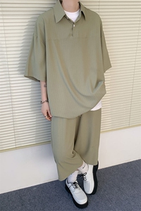 TZ778-特P55 控98 夏季冰丝七分裤短袖衬衫大码T恤套装图片