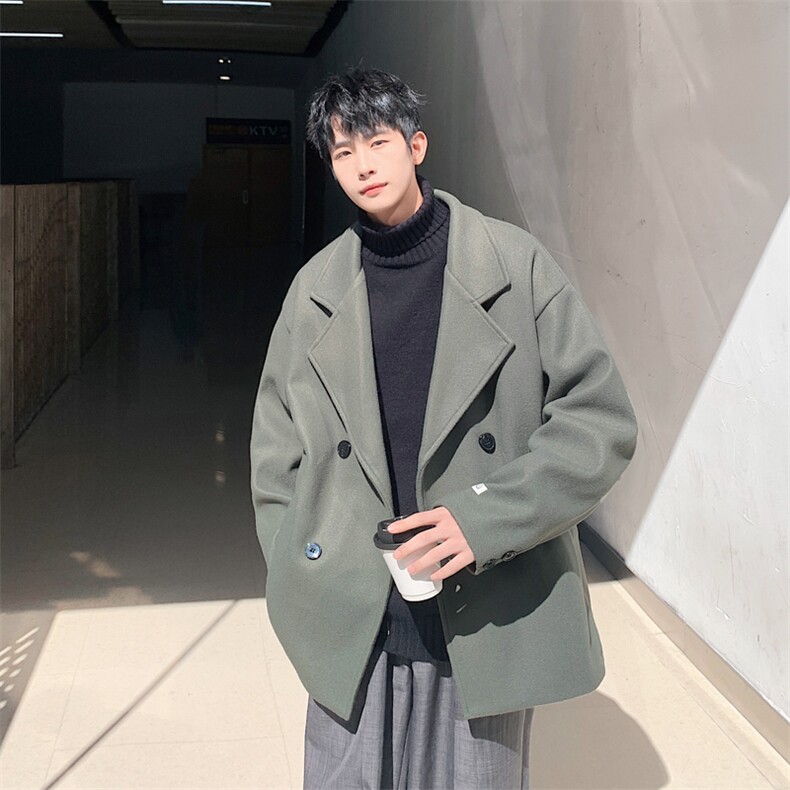 加棉加厚双排扣短款毛呢大衣外套潮504-F07-P85（加棉P95控138）,男装毛呢大衣,星座504